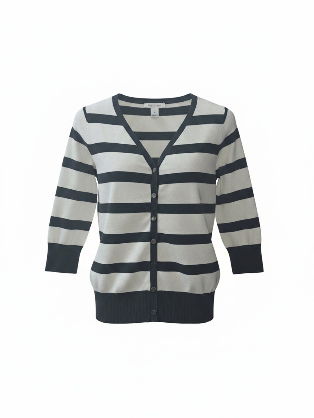 White House Black Market Black & Cream Striped V-Neck Cardigan